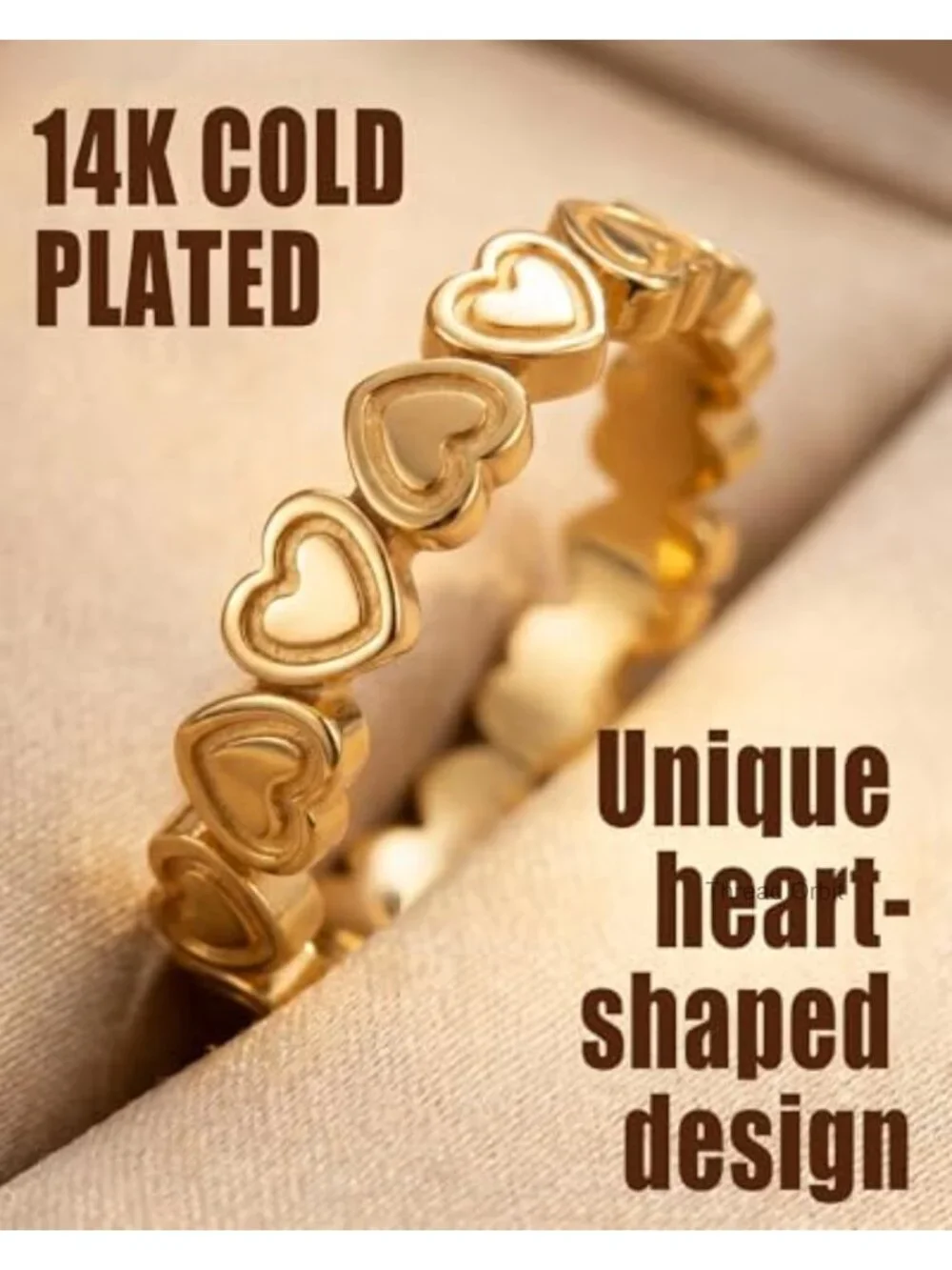 14K Gold Plated Stainless Steel Heart Ring Promise Stackable Ring Size 5-9
